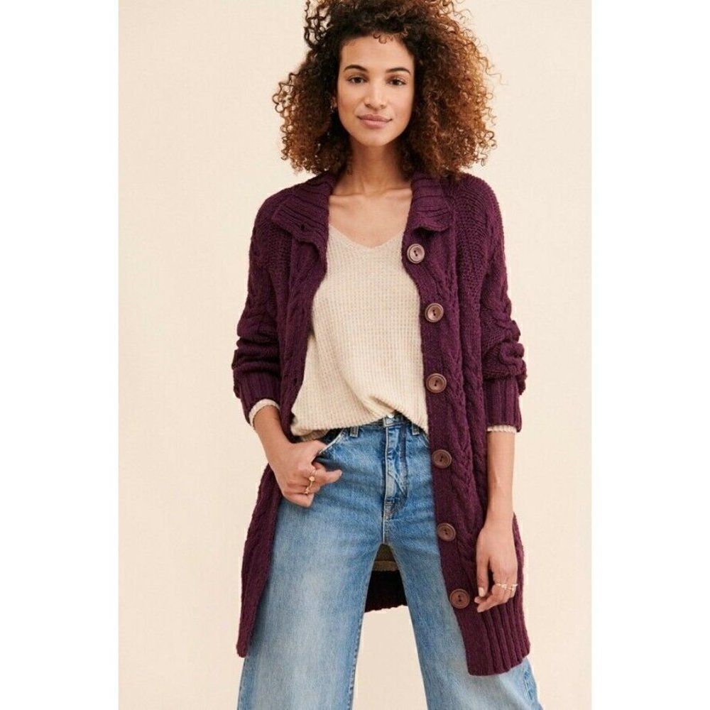 NEW FREE PEOPLE ESPRESSO CABLE KNIT CARDI CARDIGAN